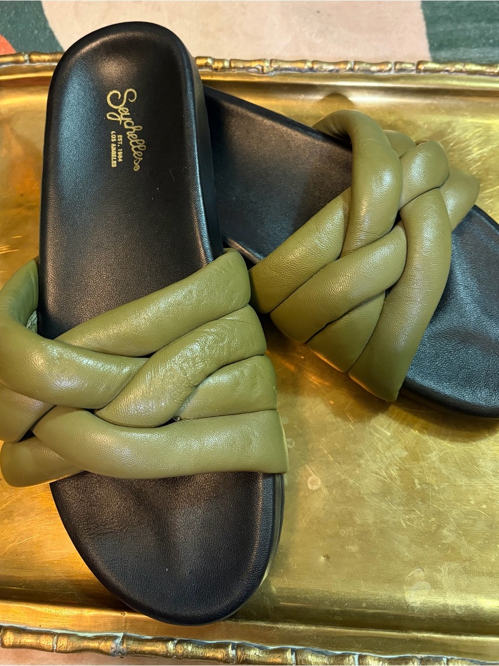 Seychelles Braided Olive Slide Sandals